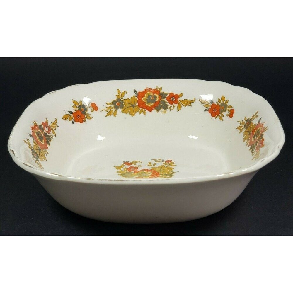 Wedgwood Richelieu Floral Square Serving Bowl Gold Rim 7.75" England